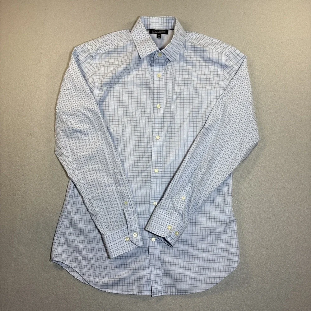 Banana Republic Non Iron Slim‎ Fit Plaid Button Down Shirt Mens Medium